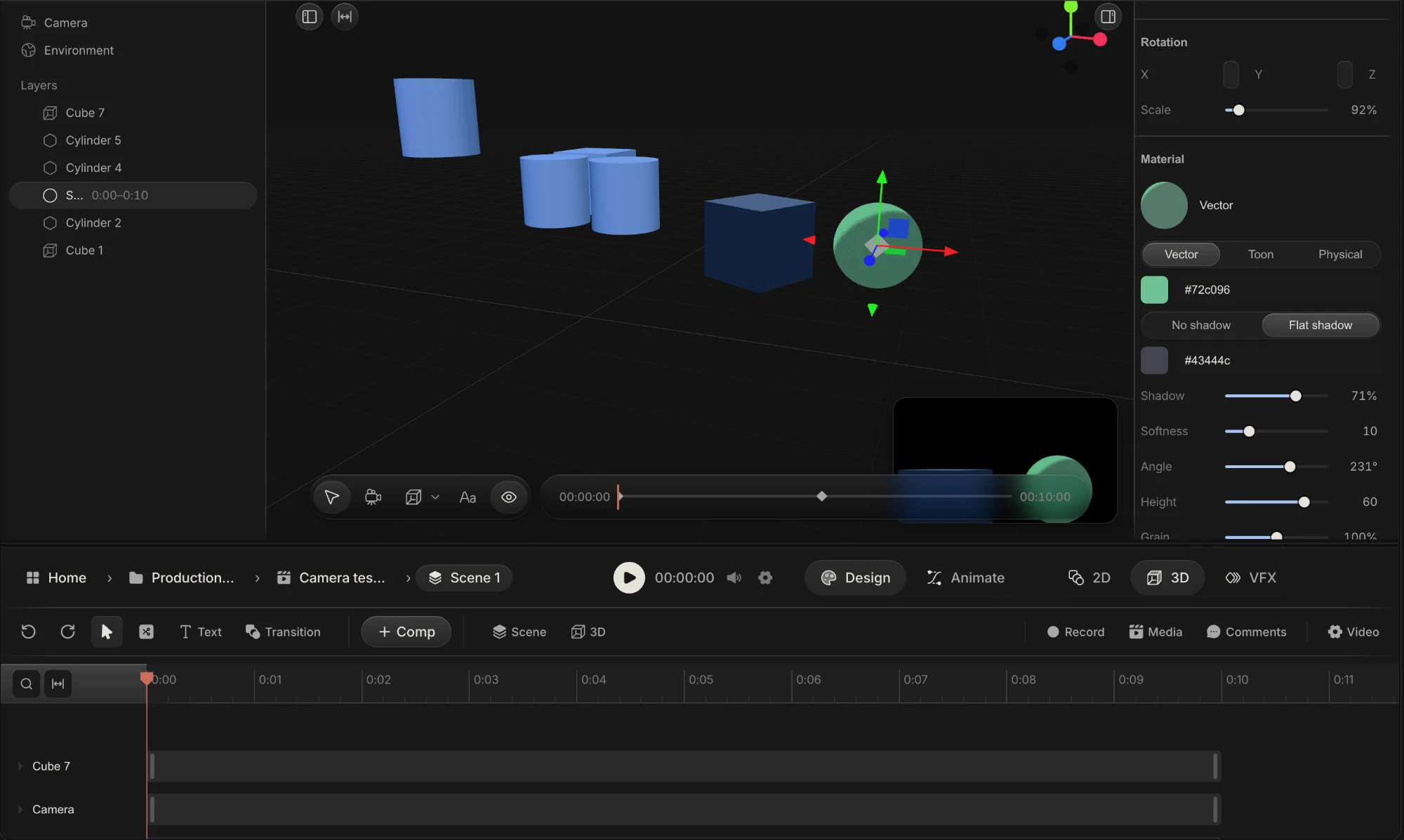 Spring Pro 3D scene: 3D layers, materials and the animation timeline